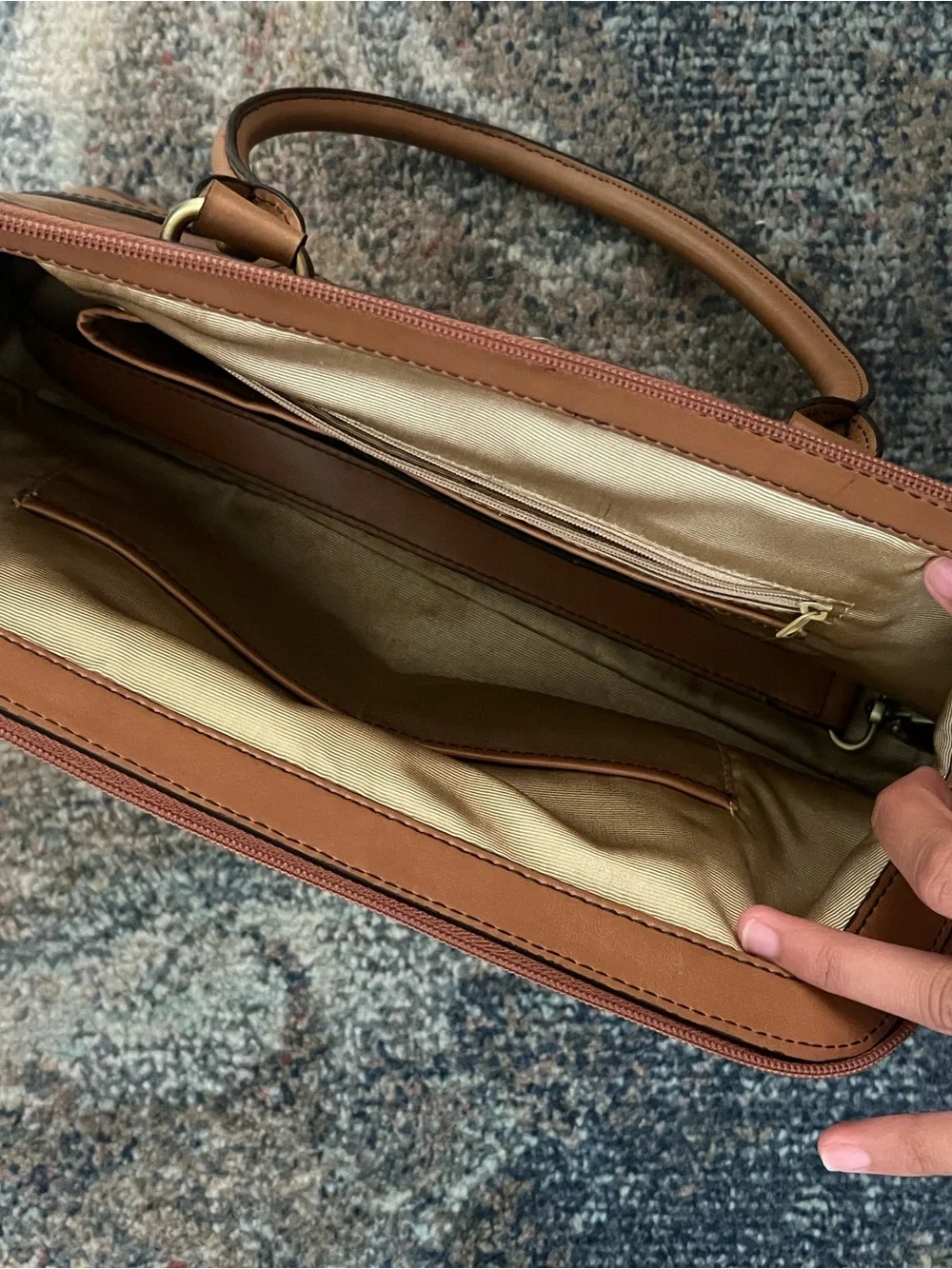 Etienne Aigner Tan Leather Satchel with Gold-Tone Lock